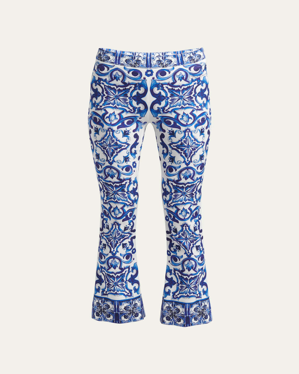 Tile-Print Flare Crop Charmeuse Pants